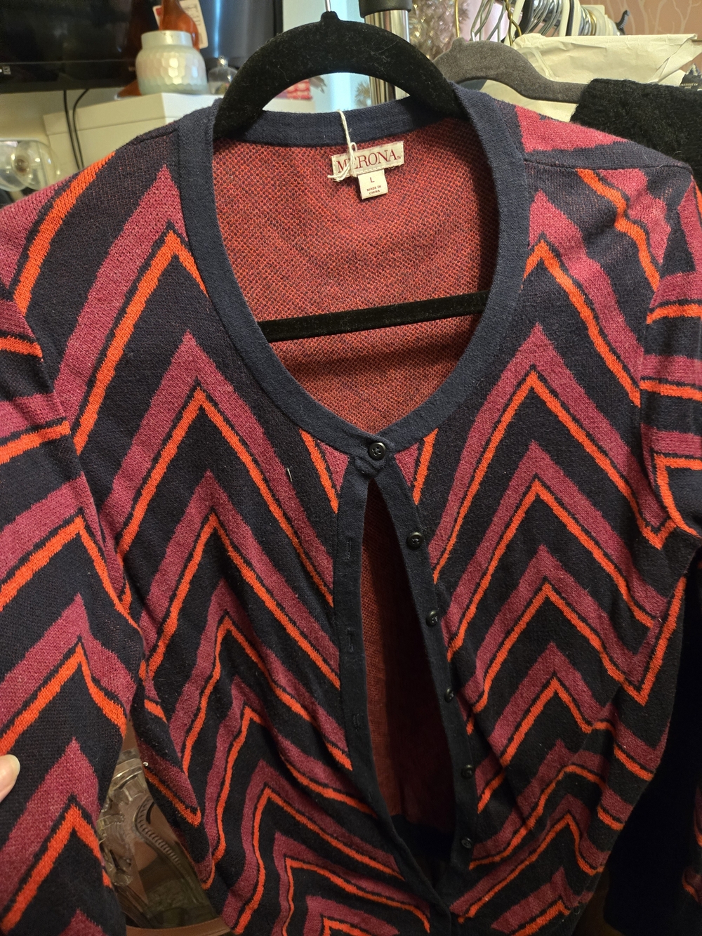 Merona Chevron-Stripe Button Cardigan - Navy, Pink & Orange